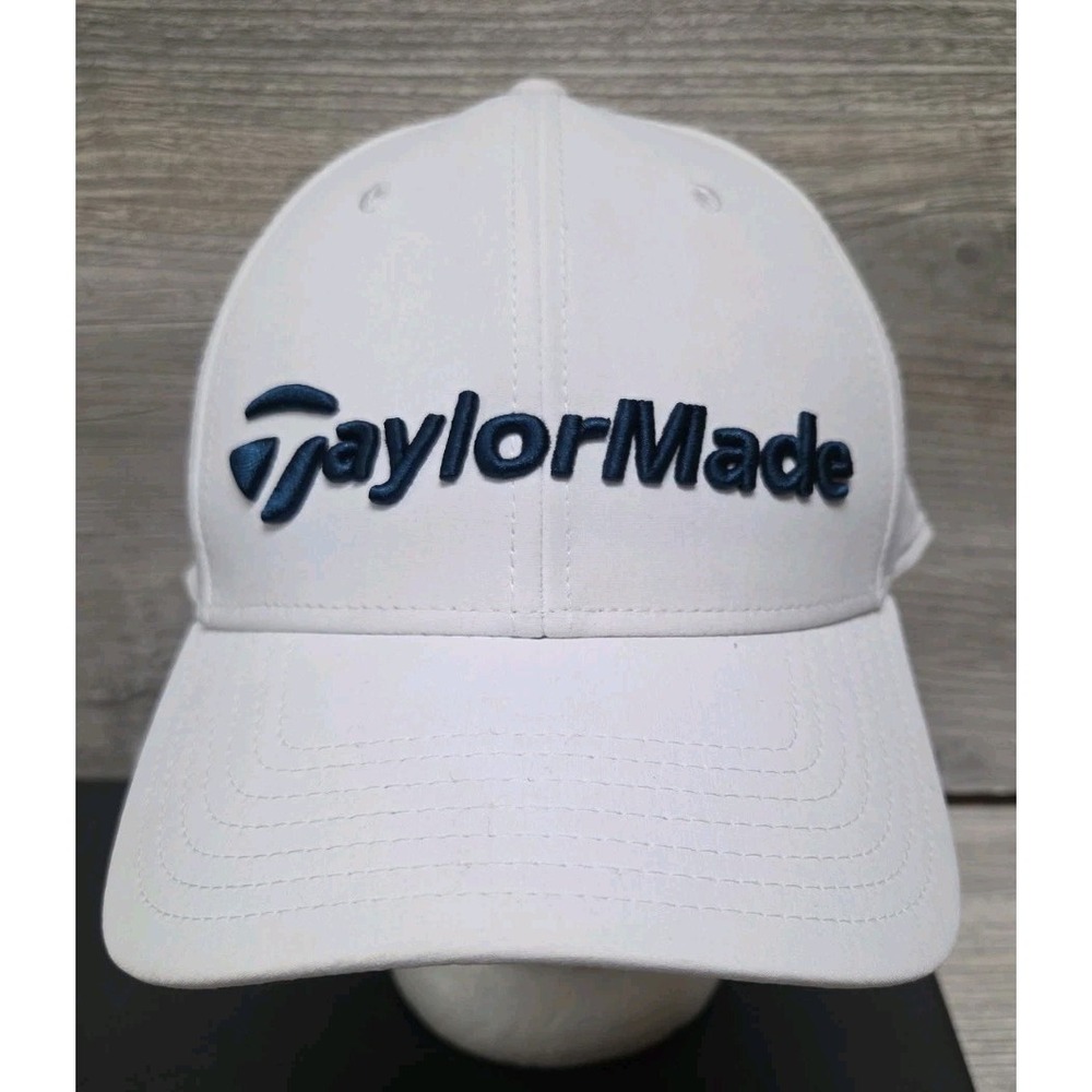 TaylorMade Golf Hat White/Blue Cotton Embroidered Logo Adj Strap Unisex H2